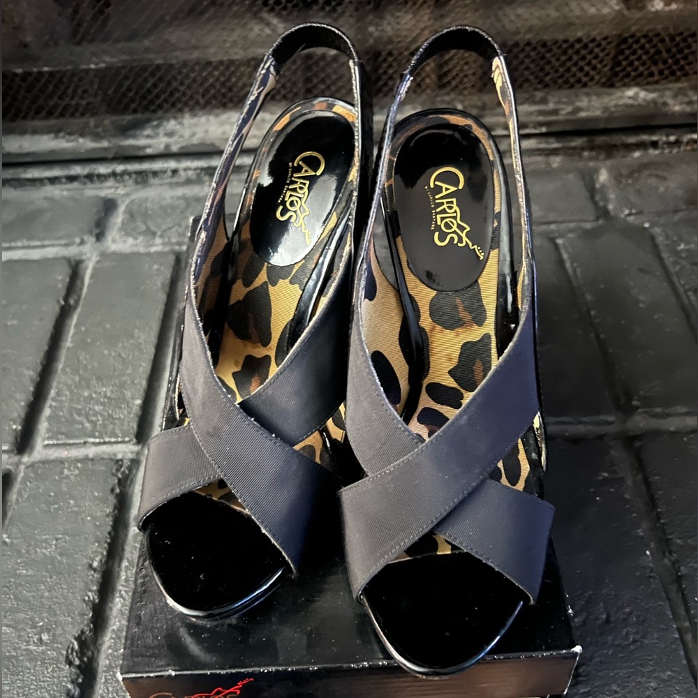 Criss Cross Open Toe Patent Leather Heels Sz 8 by Carlos